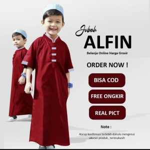Jubah Gamis Anak Laki Laki Model Alfin Baju Setelan Koko Anak Bonus Peci