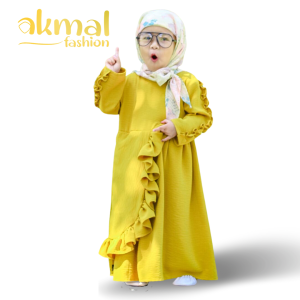 AKFAS - Gamis Anak Perempuan Muslim Modern  Polos Ruffle – Baju Lebaran & Pesta Anak
