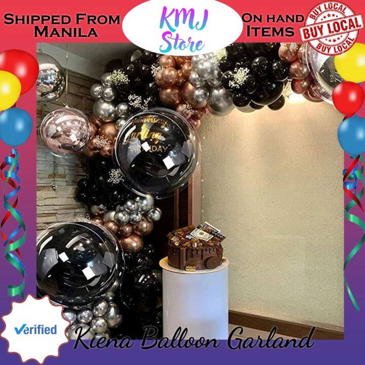 Kiena Balloon Black Silver Rose Gold Balloon Garland Metallic