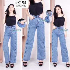(FREE BELT) Kulot Jeans Love / Love Jeans / Celana Jeans Panjang Model Longgar Anti Ngatung / Highwaist Model Korea