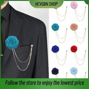 ★COD&Ready Stock★Rose Flower Brooch Suit Corsage Men Accessories Wedding Boutonniere Tasssel Chain Fashion Shirt Jacket Collar Lapel Pin