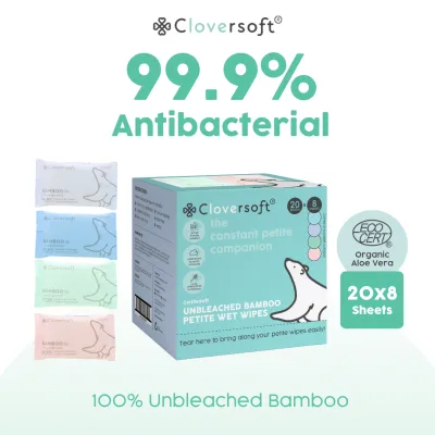 [Single Product Bundle] Cloversoft Plant-Based Unbleached Bamboo 99.9% Antibacterial Organic Wet Wipes 8/15/40/100 Sheets