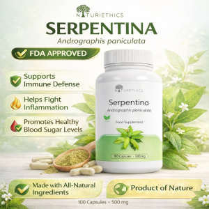 Naturethics Serpentina 100 Capsules Pure & Organic Powder The King of Bitters Good for DiabeticLowers Blood Sugar All Natural Organic Non-GMO Herbal Vitamin C Antioxidant Immune System Booster Anti Cancer Anti-Flu Food Supplement DiabetiCare