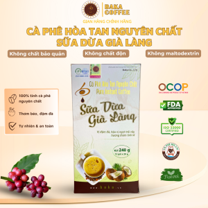 Cà Phê Hòa Tan Sữa Dừa Già Làng Baka Coffee - Tinh Cà Phê Nguyên Chất Sữa Dừa Tự Nhiên - Hộp 12 gói