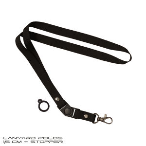 Lanyard Hitam Polos Stopper 15cm + Karet
