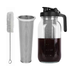 Mason Jar Cold Brew Coffee Maker with Ergonomic Handle And Measuring Mark Beverage Dispenser with Measurement Marking