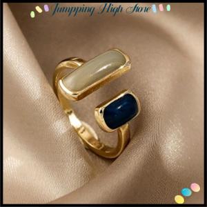 【Jumpping】 แหวนเงินแฟชั่นสำหรับผู้หญิงหินโอปอลเปิดปรับได้สำหรับงานแต่งงานเครื่องประดับวินเทจ