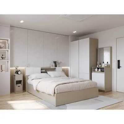 Koncept Furniture ชุดห้องนอน ขนาด 5 ฟุต รุ่น Hollyn สีผ้าครีม ตัด ขาว