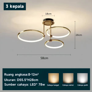 Lampu Lampu Logam Modern Hias Nordic Lampu Tiga Warna Kamar Tidur LED Lampu Annulus Lampu