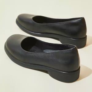 Free Shipping 2026 Autumn New Collection: Round-Toe Chunky-Heeled Shallow-Cut Leather Shoes Work Shoes Plus-Size Options Professional Flats For Women