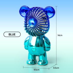 KADONIO Kipas Angin Mini Portable Karakter Bearbrick Meja USB Cas 3 Pengaturan Kecepatan Bentuk Beruang Alas Anti Selip Bagian Bawah Yang Tebal KL-FN22