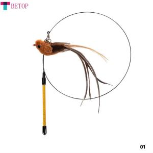 Teabelle Cat Simulation Bird Interactive Toys Funny Feather Bird with Bell Cat Stick Toy for Kitten Playing Teaser Wand Toy Cat Supplies suck the ground long pole