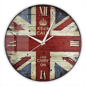 Sacesr Retro British Flag Style Decorative Wall Clock Vintage UK Flag Home Decor Distressed Union Jack Keep Calm Carry On Wall Clock H8M4T