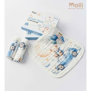 Hộp ba khăn sữa 6 lớp Molli cho bé  mềm mại  an toàn cho bé - MOL2059  kích thước 27x27cm