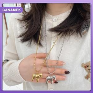 【CANAMEK】 Thời trang chuỗi ngọc trai kim loại ngựa Vòng cổ động vật Pony Mặt dây chuyền dài áo len chuỗi mặt dây chuyền vòng cổ trang sức phụ kiện Quà Tặng