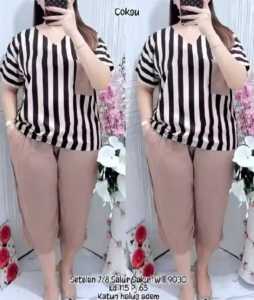 Baju Setelan andin SAKU semi Rayon salur kombinasi polos / setelan baju celana katun rayon