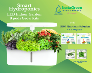 Smart Hydroponics LED Indoor Garden 8 pods Grow Kits w/ Plant Food A&B