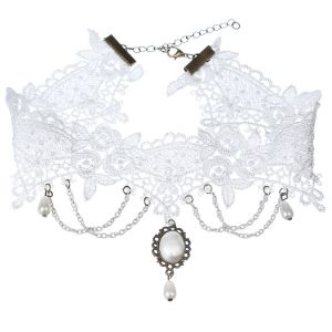 TIMIA Fashion Gothic Statement Bride White Lace Short Collar Jewelry Bridal Necklace Choker