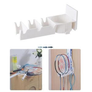 JEHUA Wall Mounted Badminton Racket Holder 3-Slots Punch Free Tennis Racket Hanger Stable White Ball Storage Rack Home