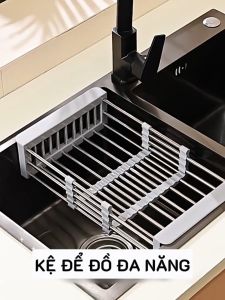 Giá để ráo nước bằng thép không gỉ giá để ráo nước có thể thu gọn cho bồn rửa dễ dàng vệ sinh.