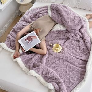 [ Can be spread or covered ] Taffeta Lamb Wool Blanket Double-Sided Fleece Throw Blanket Double-Layer Thickened Warm Air Conditioning Blanket LZD