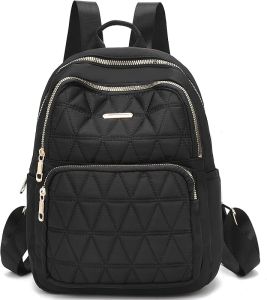 I IHAYNER  กระเป๋าเป้สะพายหลังขนาดเล็กสำหรับผู้หญิง กระเป๋าเดินทางไนลอน กระเป๋าสะพายไหล่ขนาดเล็กป้องกันการโจรกรรม กระเป๋าเป้เบาสบายสำหรับผู้หญิง   สีดำ