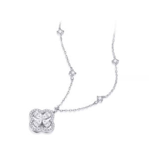 CTS S925 Four Leaf Clover Lucky Necklace Rose Gold Female Clavicle Chain Crystal Wedding Jewelry Gifts CHOW TAI SENG 周大生 S0N300563WH S0N300563YH