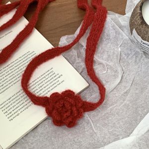 YOCKY Móc thủ công Khăn choàng len hoa hồng Trang trí quần áo Màu trơn Khăn Quàng dệt kim Tất cả phù hợp Ruy băng Khăn Quàng dài hẹp Nữ