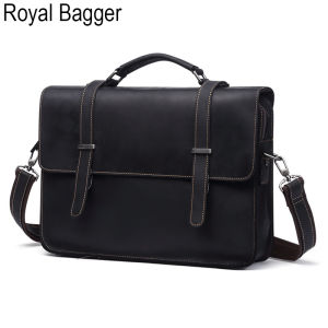 Royal Bagger Genuine Cow Leather Waterproof 14 Inch Laptop Briefcase Handbag for Men Boys Super Hot Multifunction Mens Business Travel High Capacity Bag Cool Casual Work Outdoor Shoulder Crossbody Bags
