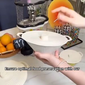 Dustproof Silicone Pot Lid Anti-spill Sealing Fresh-keeping Lid Splash-proof with Handle Oil Cover for Microwave Refrigerator