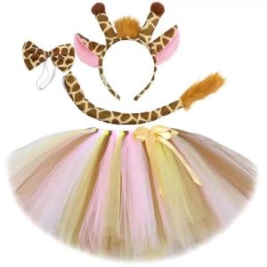 Baby Girls Brown Pink Giraffe Tutu Skirt for Kids Jungle Animal Christmas Dress Up Costumes Children Halloween Birthday Outfits2026