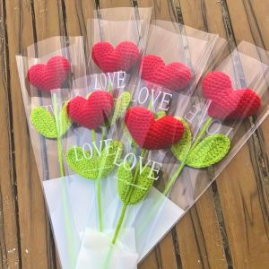 SUNNY BAR Love Crochet Heart Bouquet DIY Knitting Wool Artificial Flower Party Supplies Handmade Crochet Flower Bouquet Valentines Day