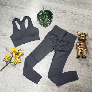 Bộ đồ tập gym yoga aerobic thể thao nữ bao gồm áo bra kèm mút và quần dài chun mông chất liệu thun dệt kim thoáng mát BINSPORTS BD205