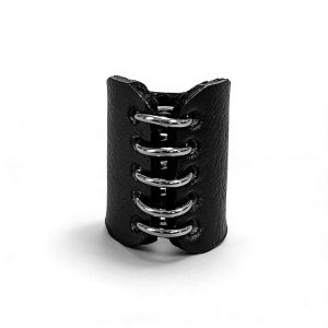 MADEWITH Black Leather Texture Leather Ring Outfit Accent 1.8 / 0.71 in Inner Diameter Decorative Jewelry Ring Fashion Accessory Punk Ring For Daily Use