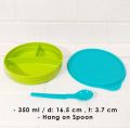 Tupperware Kiddos Bowl with Spoon 350ml 1pc Satuan dengan sendok hang on spoon tempat bekal anak wadah nasi sayur dengan sekat 3 350 ml bawa bekal anak makanan buah lucu imut  bagus awet praktis murah promo diskon go green lolly tup pink hijau orange ungu. 