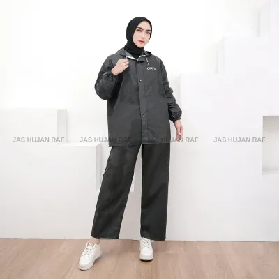 Raf Jas Hujan Pria Wanita Setelan Baju Celana Tebal Elastis Anti Air Warna Mocca