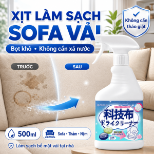 Xịt Tẩy Rửa Khô Sofa Vải Nệm Gối Rèm Thảm Thú Bông 500ml Không Cần Nước Làm Sạch Nhanh An Toàn