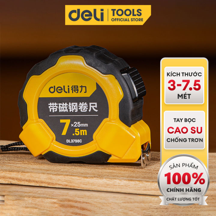 Thước Cuộn Thép Vỏ Bọc Cao Su Deli Cao Cấp - Chất Liệu Chống Gỉ, Khóa Tự Động An Toàn - Sử Dụng Đa Năng - DL3798