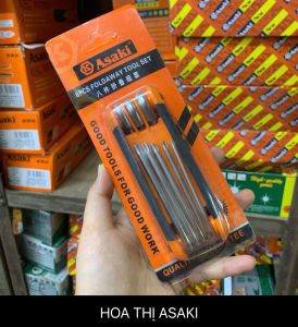 bộ lục giác tay gập Asaki AK-7980 đa năng bộ lục giác bông hoa thị hoa khế asaki thép không gỉ cây lục giác đầu bi