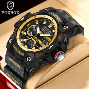 LIGE Sub แบรนด์ FOXBOX นาฬิกาดิจิทัลสำหรับผู้ชายใหม่หน้าปัดใหญ่จอแสดงผลคู่กลางแจ้งกันน้ำกีฬานาฬิกาซิลิโคนเรืองแสงสำหรับผู้ชาย + กล่อง