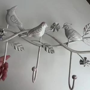 Sacesr Vintage Metal Wall Mounted Coat Rack with 5 Hooks Birds Key Holder Wall Organizer for Hats Towels ClothesBird Hooks Wall Art 6K4N7