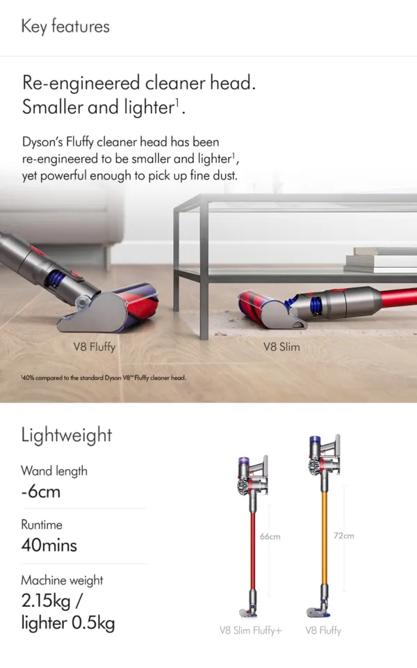 Dyson V8 Slim ™ Fluffy Cordless Vacuum Cleaner | Compact, Powerful