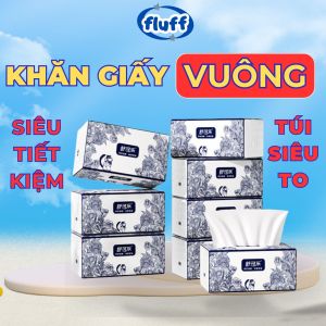 Khăn giấy vuông FLUFF gói 5 lớp 420 tờ giấy rút khổ lớn dai dày mềm mịn