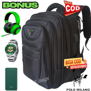 ( free 3 hadiah ) Tas Ransel Pria Polo Milano Jumbo Tas Sekolah Polo Anak Laki Laki Sd Smp Sma Tas Backpack Hitam Murah