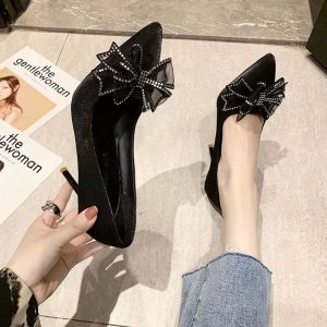 ผีเสื้อคริสตัลรองเท้าส้นสูง รองเท้าแต่งงานผู้หญิงปั๊มรองเท้าส้นสูงผู้หญิงรองเท้าประดับโบว์