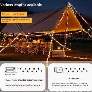 Solar Light String Outdoor Waterproof IP65 with Solar Panel LED Patio Light Decoration 8 Lighting Modes For Camping Porch Wedding
