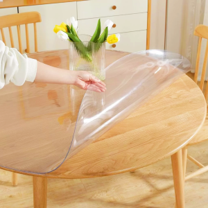 Round Clear Table Cover White Lace Pattern PVC Waterproof Table Mat Protector Lazy Susan Tablecloth For Indoor Outdoor Dining Tables