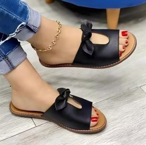 Sandal Teplek Wanita Slop Pita Bolong Kulit Sintetis