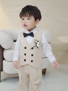 Bộ ghile công tử bé trai cao cấp cho bé đi dự tiệc gồm 2 chi tiết (áo ghile + quần dài) kèm nơ TQB140 TQB141 TQB142