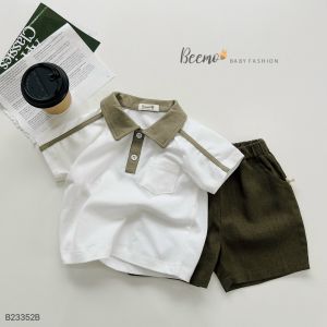 BE163 Bộ áo polo cộc tay quần đùi BEEMO quần áo bé trai phong cách Hàn Quốc năng động thể thao